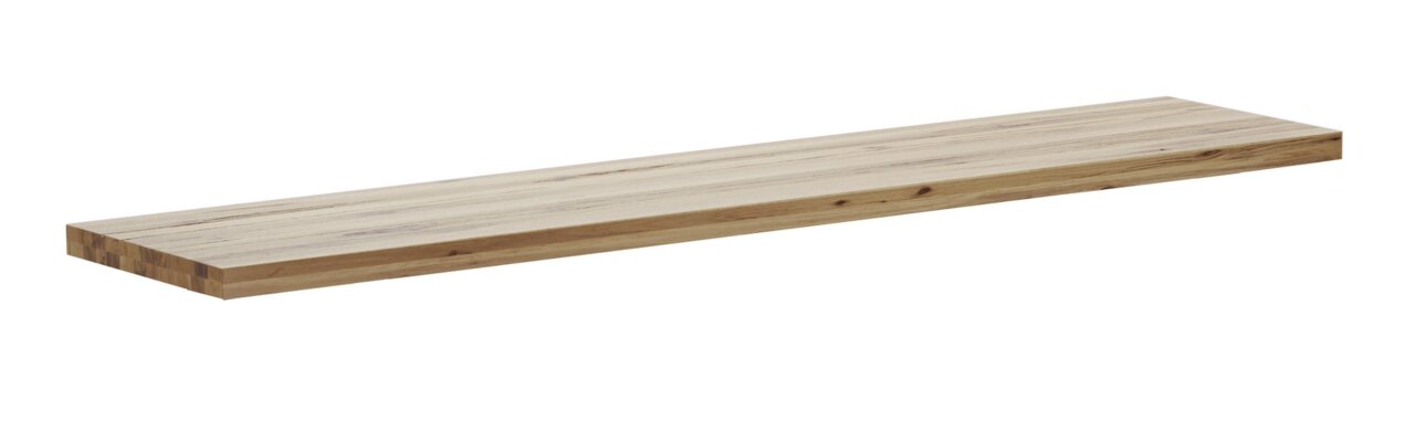 Holzbankplatte in rechteckiger Form, aus hellem Holz mit natürlicher Maserung, seitliche Perspektive