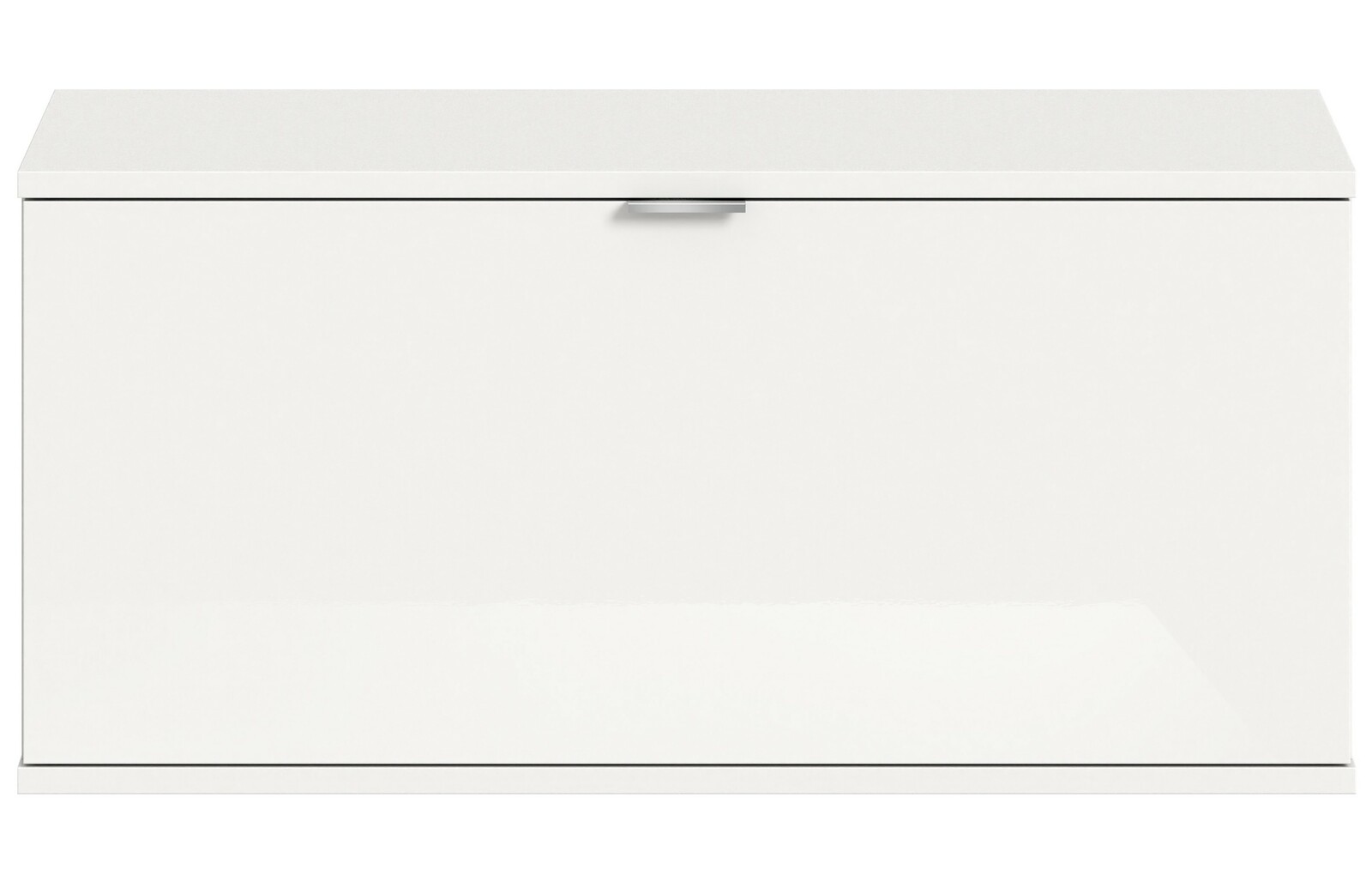 Weiße Sitzbank oder Kommode mit glatter Oberfläche, Frontalansicht