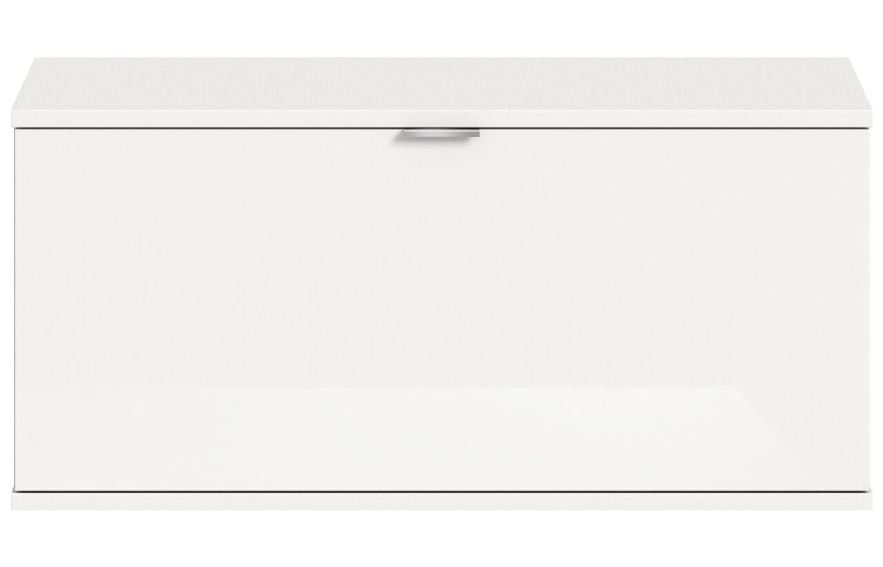 Weiße Sitzbank oder Kommode mit glatter Oberfläche, Frontalansicht