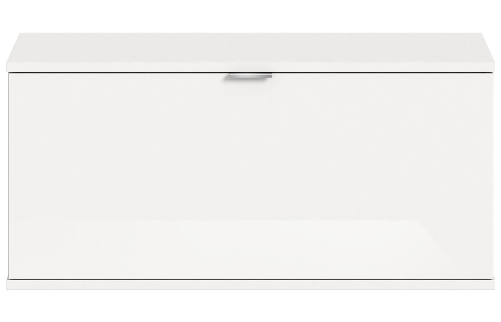 Weiße Sitzbank oder Kommode mit glatter Oberfläche, Frontalansicht