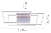 Moderne Deckenleuchte INIGO mit geometrischem Design, rechteckige Rahmen, Maße 75x75x7 cm, Ansicht von unten.