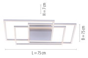 Moderne plafondlamp INIGO met geometrisch ontwerp, rechthoekige randen, afmetingen 75x75x7 cm, aanzicht van onderaf.