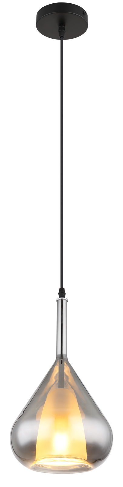 Moderne Hängeleuchte GEEKY mit transparentem Glas und warmem Licht, seitliche Perspektive