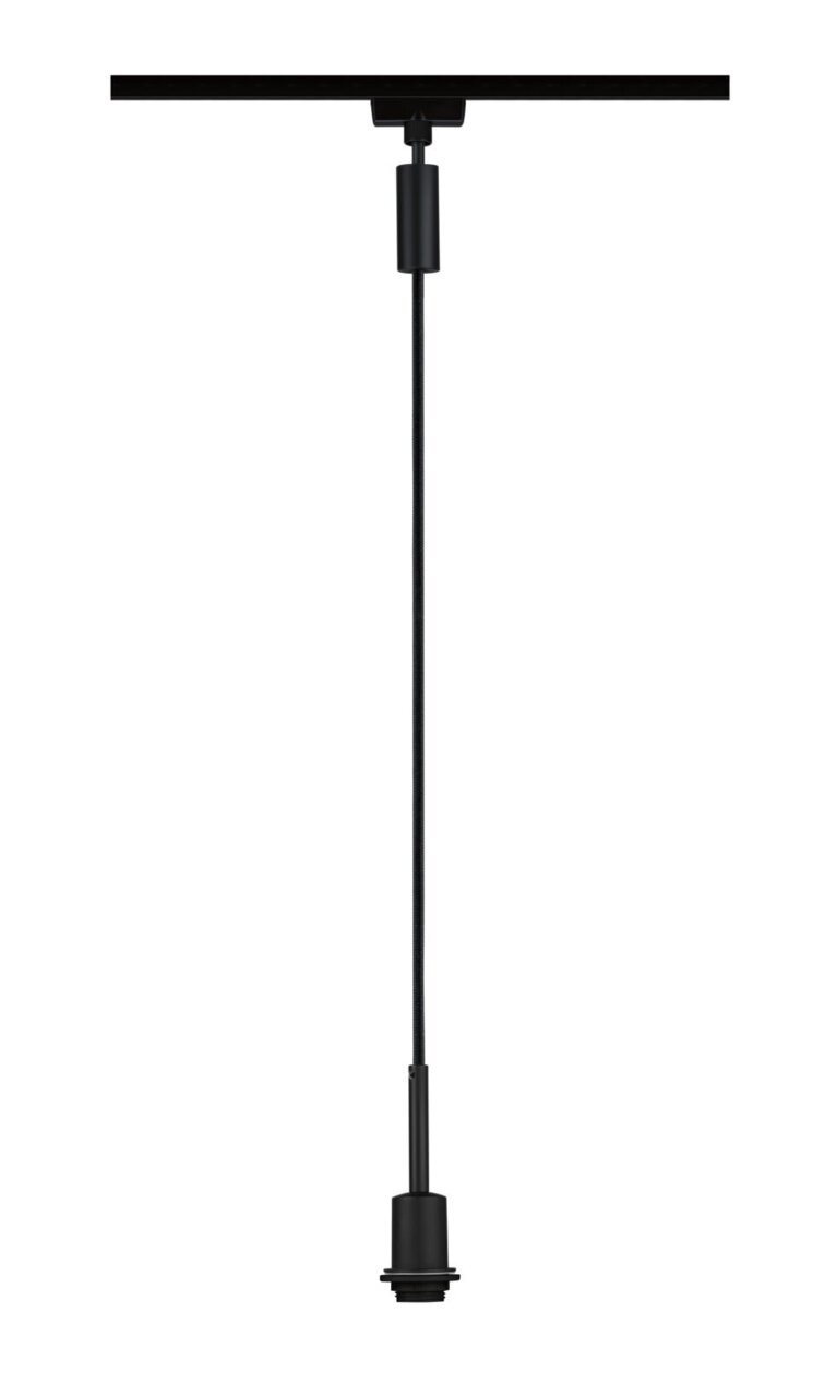Zwarte basispendel met kabel, gezien vanaf de voorkant, geschikt voor plafondmontage.