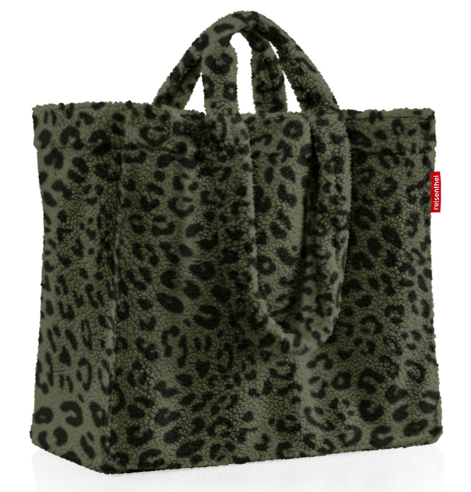 Weiche Einkaufstasche mit Leopardenmuster, seitliche Perspektive