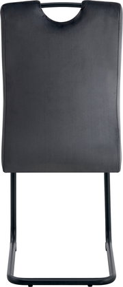 Schwarzer Freischwinger-Stuhl mit gepolsterter Rückenlehne und Griffausschnitt, Frontansicht