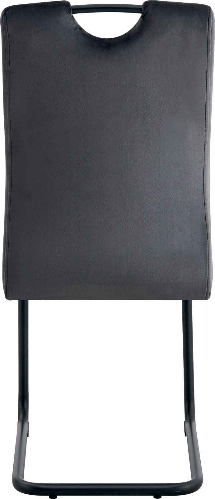 Schwarzer Freischwinger-Stuhl mit gepolsterter Rückenlehne und Griffausschnitt, Frontansicht