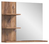 Moderner Wandspiegel mit Holzregalen, Frontalansicht