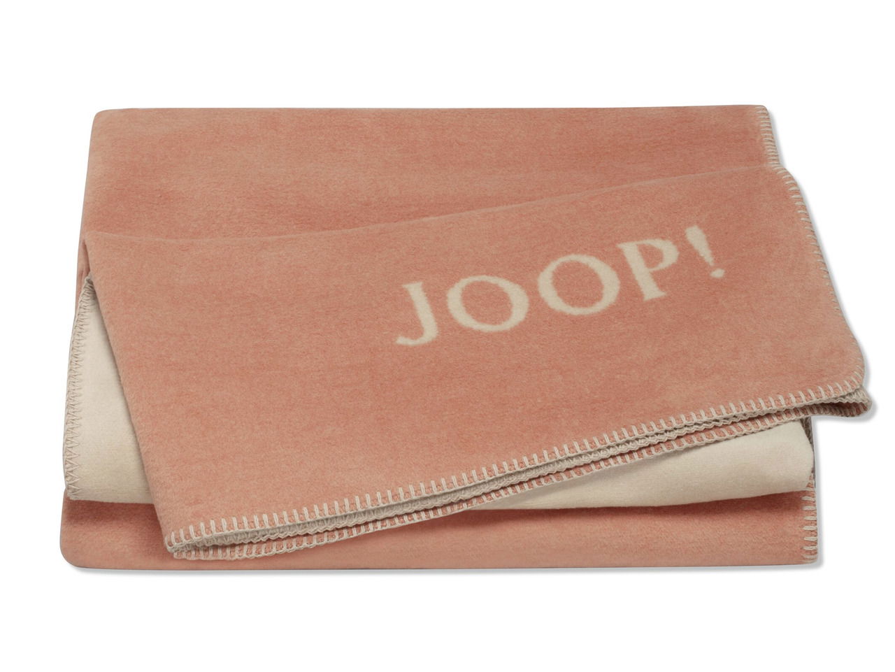 Beige-braune Decke mit dem Schriftzug 'JOOP!' in gefalteter Perspektive.