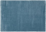 Blauer Uni-Teppich in Draufsicht, rechteckig und flauschig.