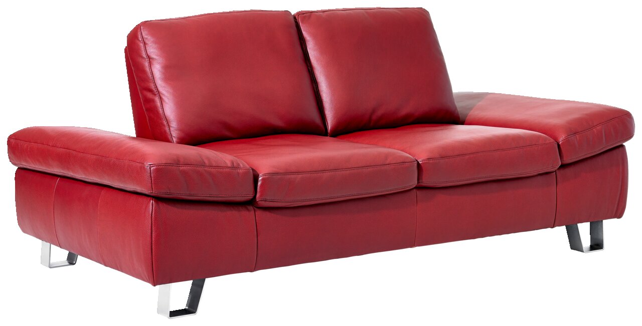Rotes 2,5-Sitzer-Sofa aus Leder mit Metallfüßen, seitliche Perspektive