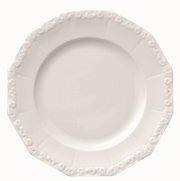 Weißer Teller mit floralem Randmuster, Draufsicht