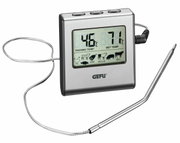 Digitales Bratenthermometer mit Edelstahlsonde und LCD-Anzeige, seitliche Perspektive