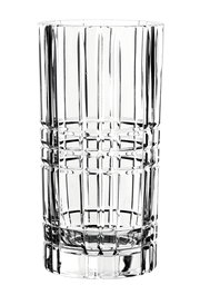 Klare Glasvase mit geometrischem Muster, seitliche Perspektive