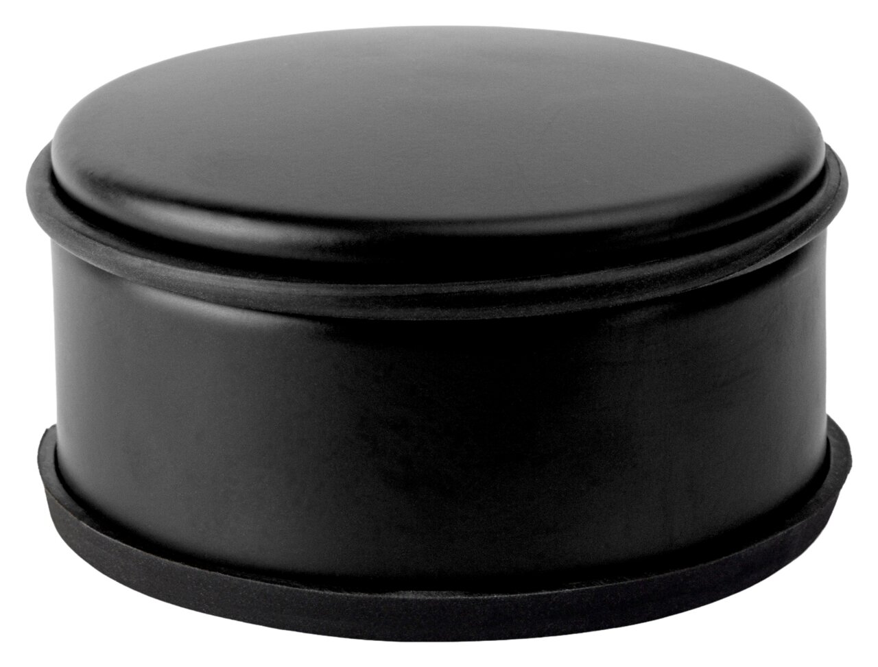 Schwarzer zylindrischer Türstopper aus seitlicher Perspektive