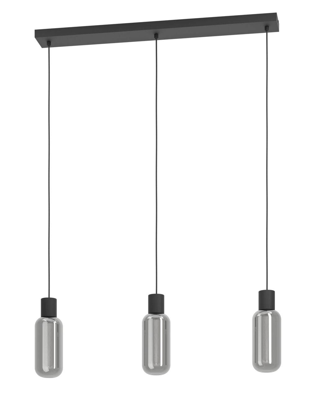 Moderne Pendelleuchte MAIONE mit drei hängenden Glühbirnen, seitliche Perspektive