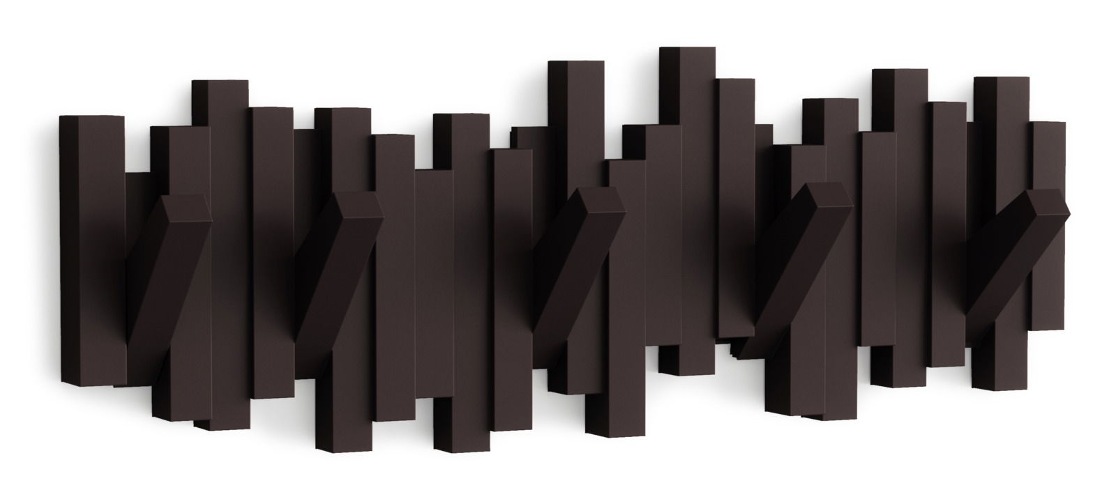 Umbra Wandgarderobe STICKS Moderne Wandgarderobe aus dunklem Holz mit geometrischem Design, seitliche Perspektive