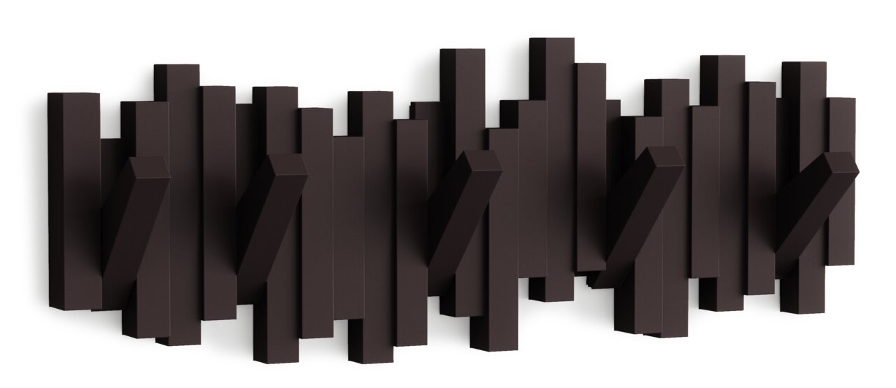 Umbra Wandgarderobe STICKS Moderne Wandgarderobe aus dunklem Holz mit geometrischem Design, seitliche Perspektive