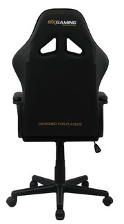 Rückansicht eines schwarzen Gaming-Stuhls mit Armlehnen und Rollen, mit der Aufschrift 'Designed for Players' und 'BXGaming' auf der Rückenlehne.