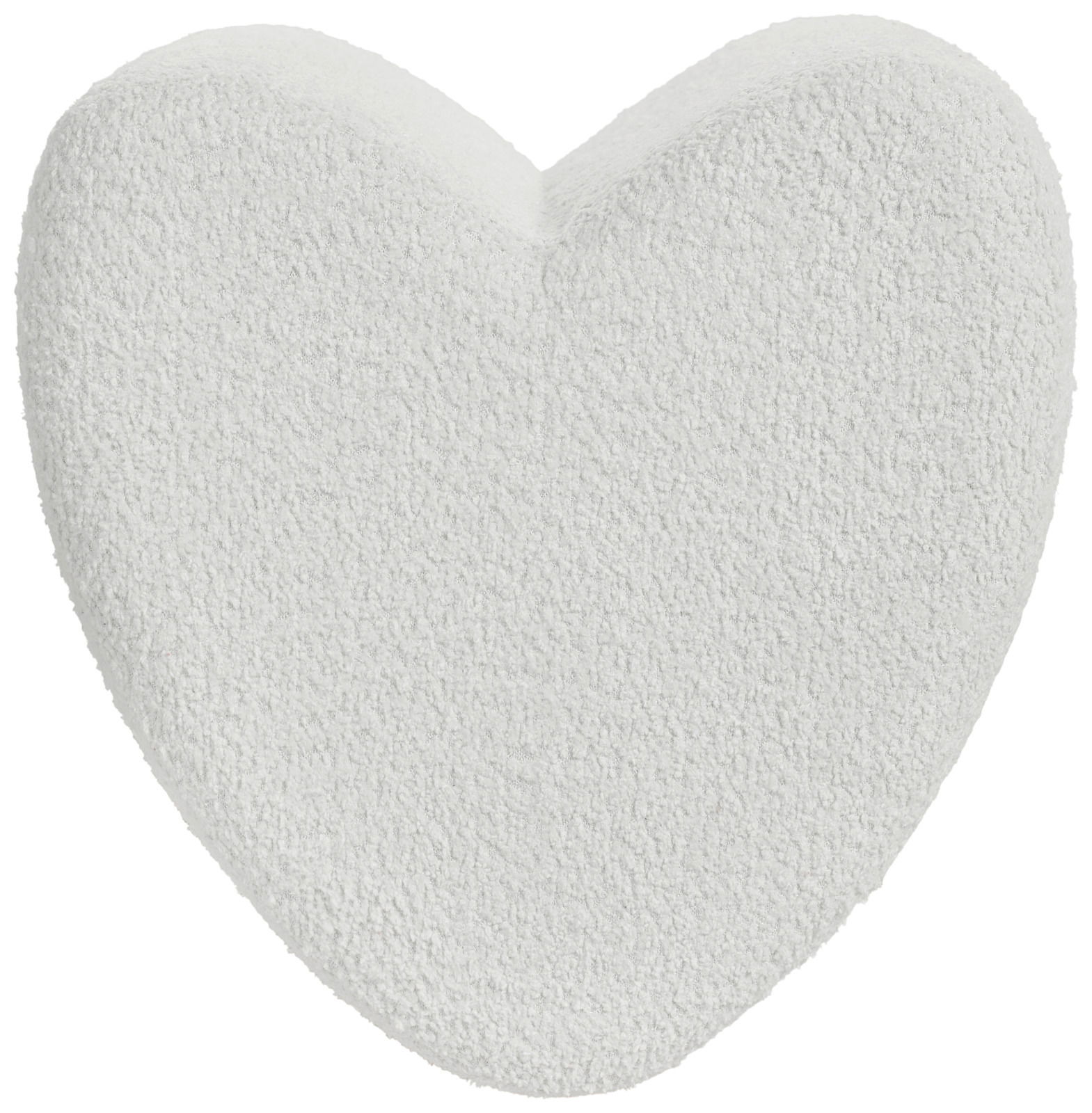 Herzförmiger, weißer Hocker mit weicher, texturierter Oberfläche, Ansicht von oben.