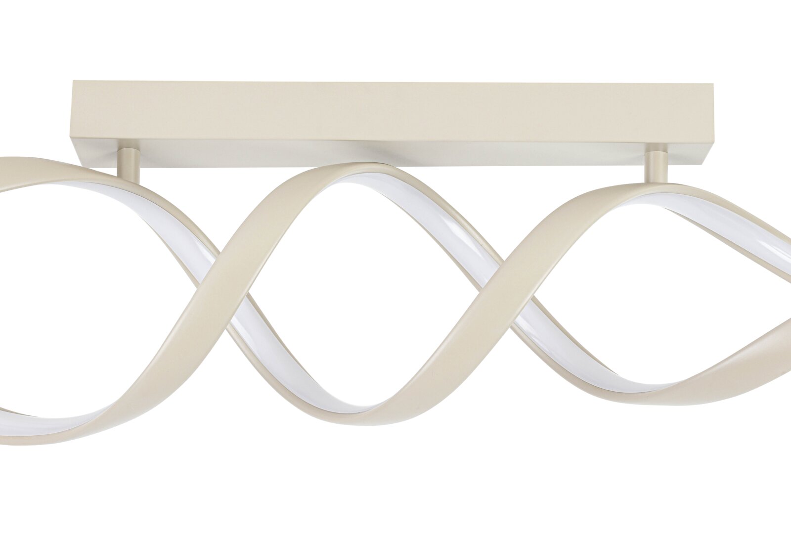 Moderne LED-Deckenleuchte mit geschwungenem Design, seitliche Perspektive