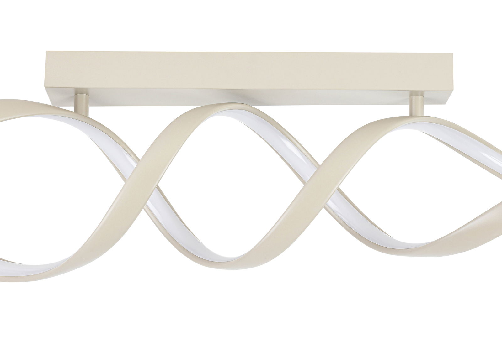 Moderne LED-Deckenleuchte mit geschwungenem Design, seitliche Perspektive