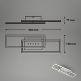 LED Deckenleuchte mit LEDDots, seitliche und obere Ansicht, Maße: 560 mm x 180 mm x 75 mm