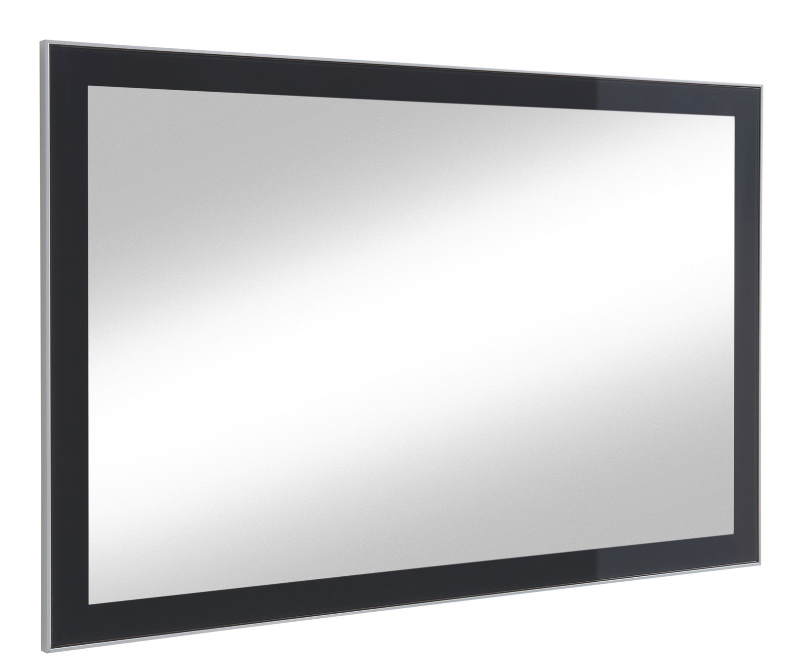 Moderner rechteckiger Spiegel mit schwarzem Rahmen, seitliche Perspektive
