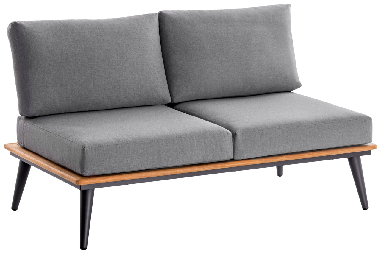 Niehoff-Garden 2er-Loungebank SERRA Graue 2-Sitzer Loungebank mit Holzrahmen und schwarzen Beinen, seitliche Perspektive