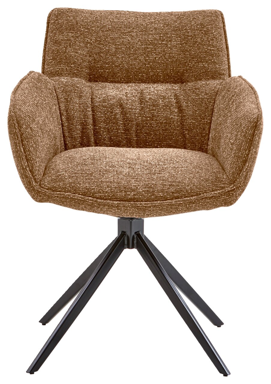 Valdera Armlehnstuhl DORI Brauner Armlehnstuhl mit gepolstertem Sitz und schwarzem Metallgestell, Frontalansicht