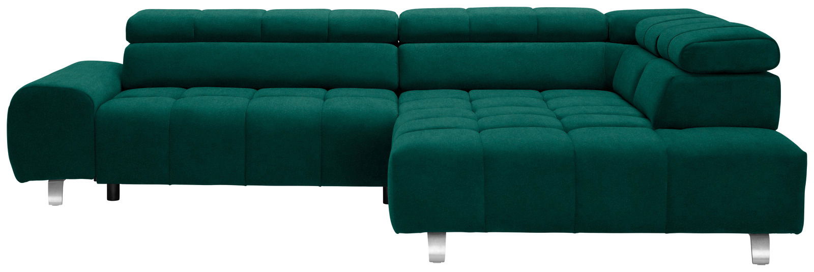 Grüne Ecksofa mit Ottomane rechts, Vorderansicht