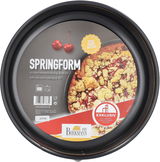 Springform 26 cm mit Antihaftbeschichtung, abgebildet von oben mit einem Kuchen im Inneren und Kirschen auf der Verpackung.
