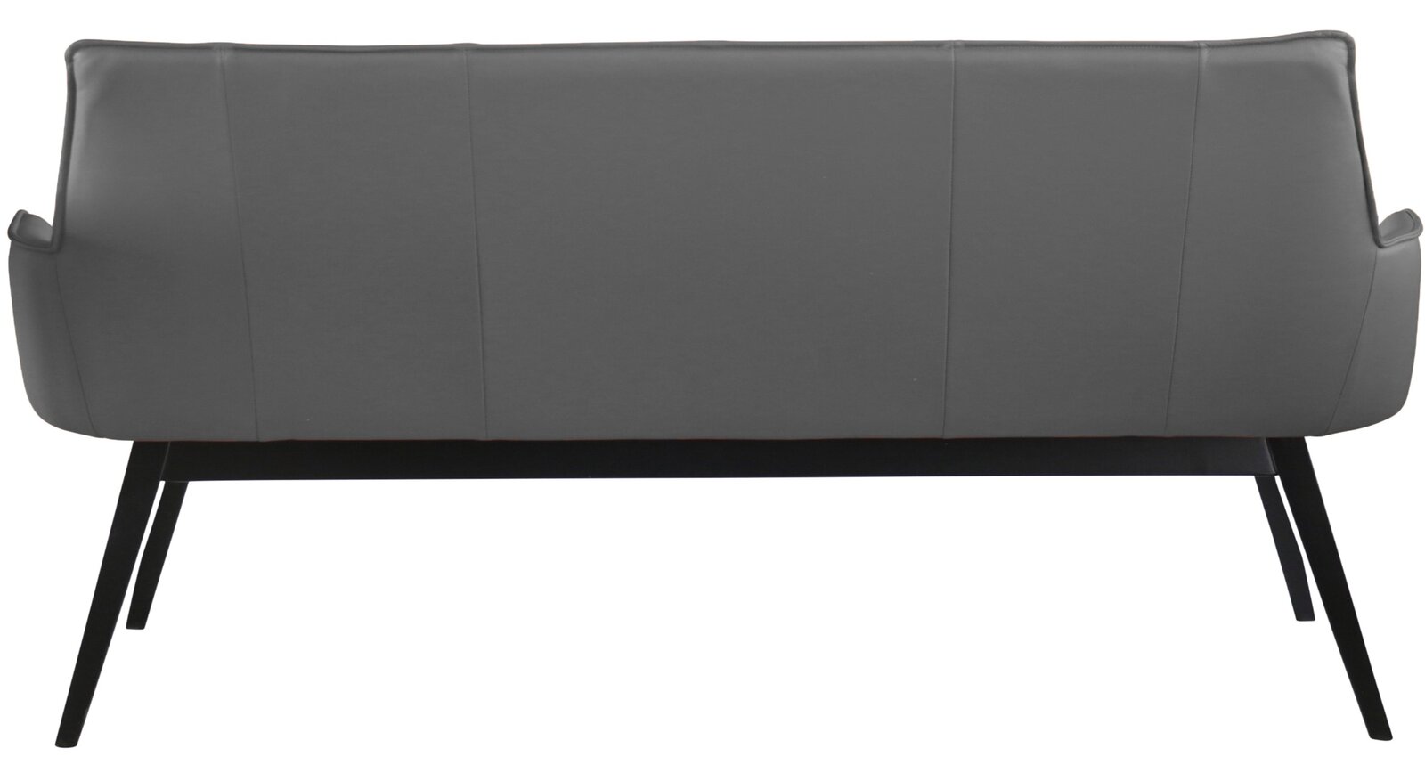 Rückansicht einer grauen Bank mit schwarzen Beinen, modernes Design