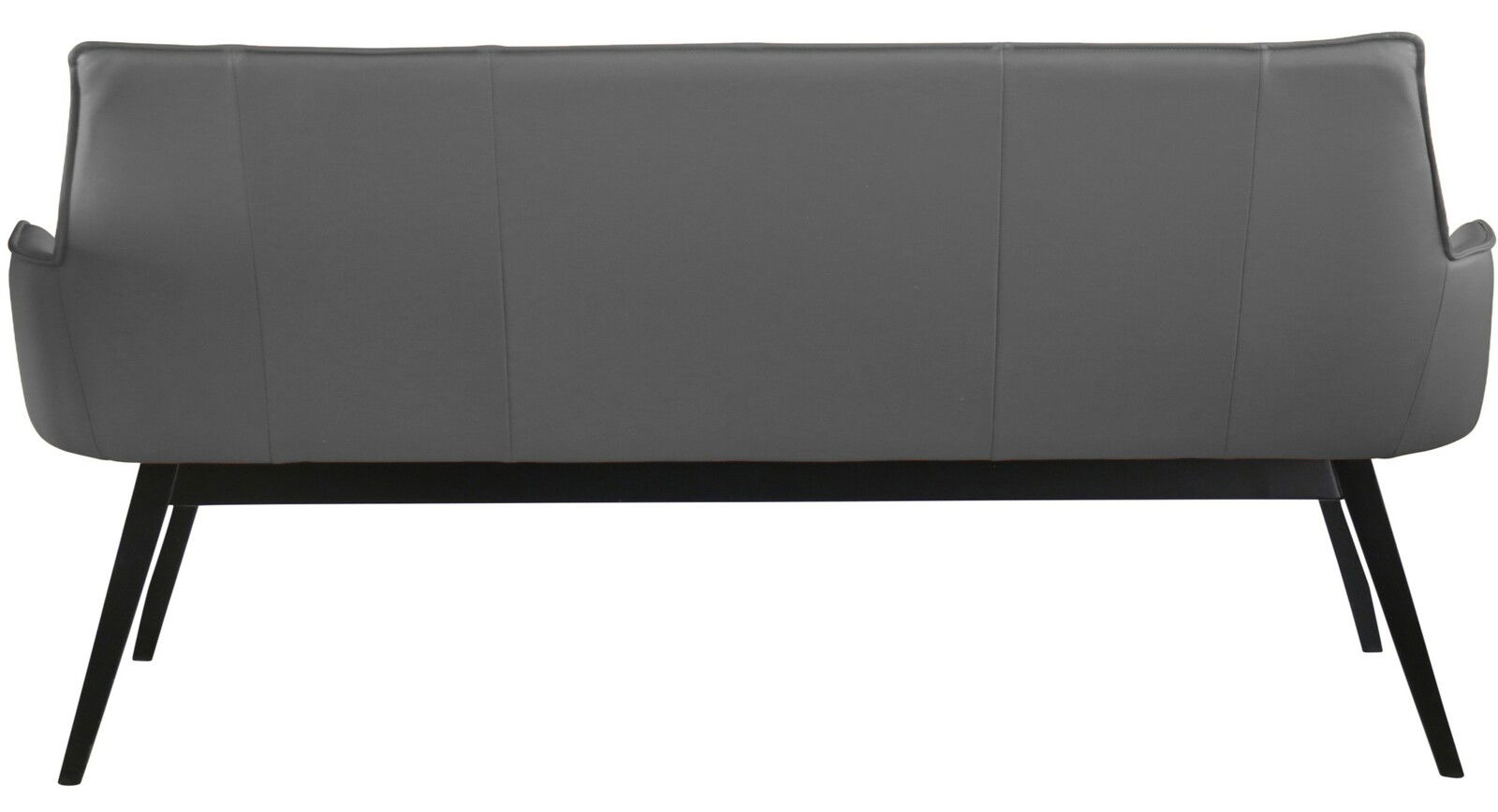 Rückansicht einer grauen Bank mit schwarzen Beinen, modernes Design