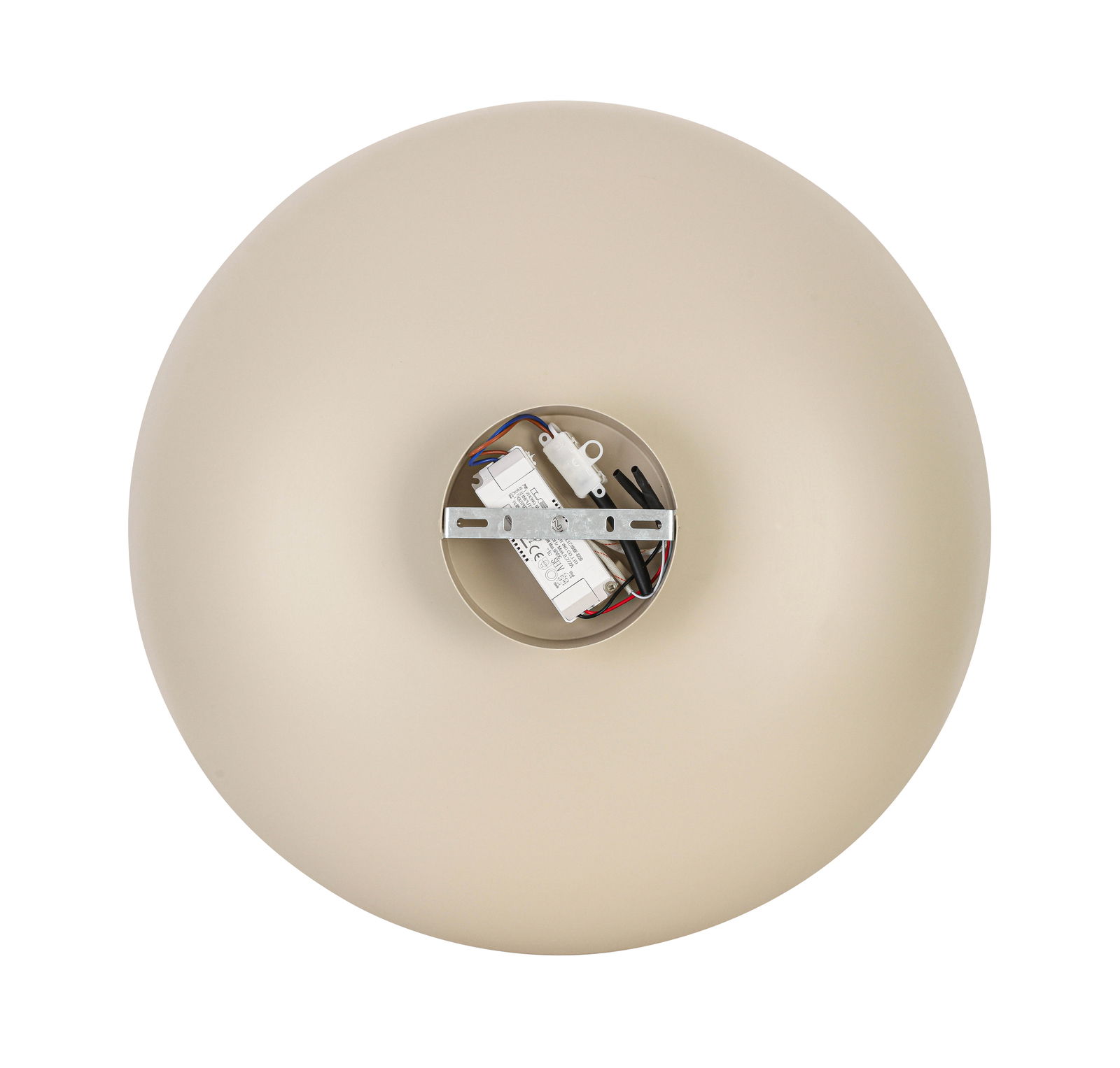 LED-Deckenleuchte von oben mit sichtbarer Verkabelung und Halterung in der Mitte