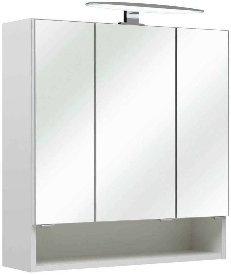 Moderner Spiegelschrank mit drei Türen und integrierter Beleuchtung, Frontalansicht