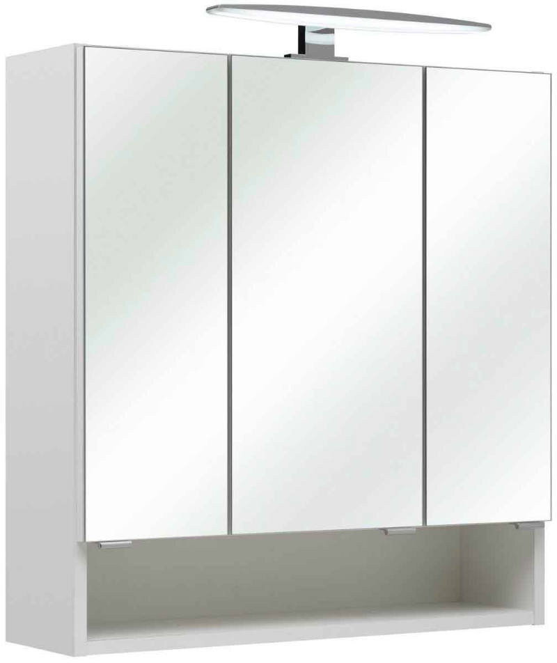 Moderner Spiegelschrank mit drei Türen und integrierter Beleuchtung, Frontalansicht