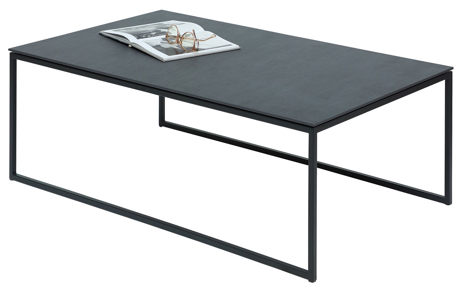 Venjakob Couchtisch COMINO Moderner Couchtisch mit schwarzer Tischplatte und schlankem Metallgestell, seitliche Perspektive