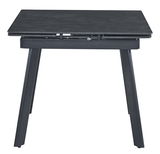 Moderner schwarzer Esstisch aus Metall mit rechteckiger Tischplatte, seitliche Perspektive