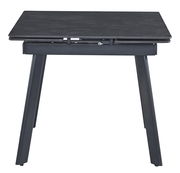 Moderner schwarzer Esstisch aus Metall mit rechteckiger Tischplatte, seitliche Perspektive