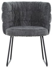 Grauer Armlehnstuhl MILA mit gepolsterter Rückenlehne und Metallbeinen, Frontalansicht