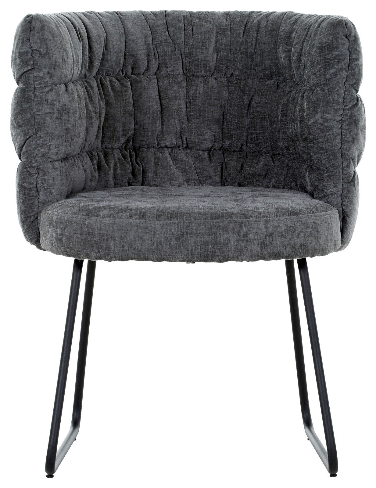 Grauer Armlehnstuhl MILA mit gepolsterter Rückenlehne und Metallbeinen, Frontalansicht