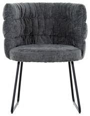 Grauer Armlehnstuhl MILA mit gepolsterter Rückenlehne und Metallbeinen, Frontalansicht