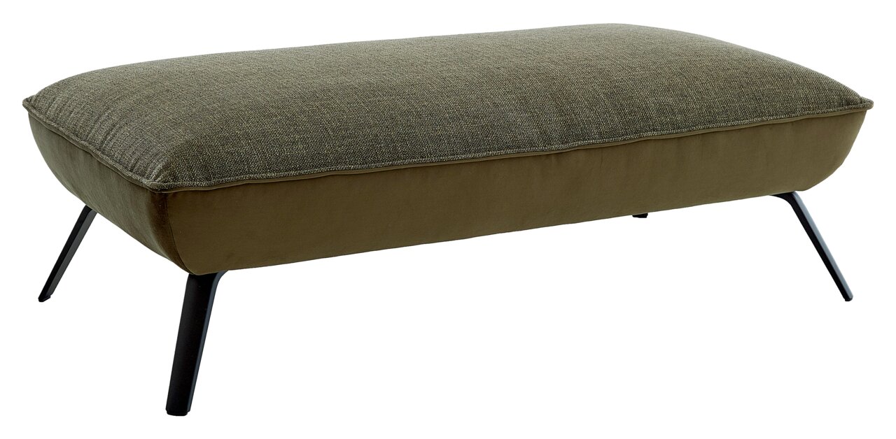 Moderano Hocker ALPHA PLUS Rechteckiger Hocker mit grünem Stoffbezug und schwarzen Metallbeinen, seitliche Perspektive