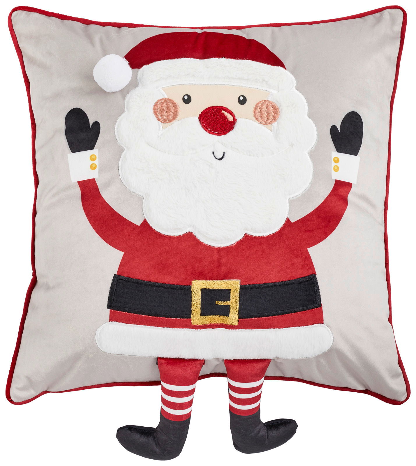 Kissenhülle 48x48cm mit fröhlichem Weihnachtsmann-Motiv, frontal abgebildet