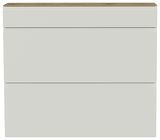 Moderner Hängeschuhschrank in Weiß mit Holzoberfläche, Frontalansicht