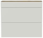 Moderner Hängeschuhschrank in Weiß mit Holzoberfläche, Frontalansicht