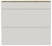 Moderner Hängeschuhschrank in Weiß mit Holzoberfläche, Frontalansicht