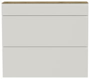 Moderner Hängeschuhschrank in Weiß mit Holzoberfläche, Frontalansicht