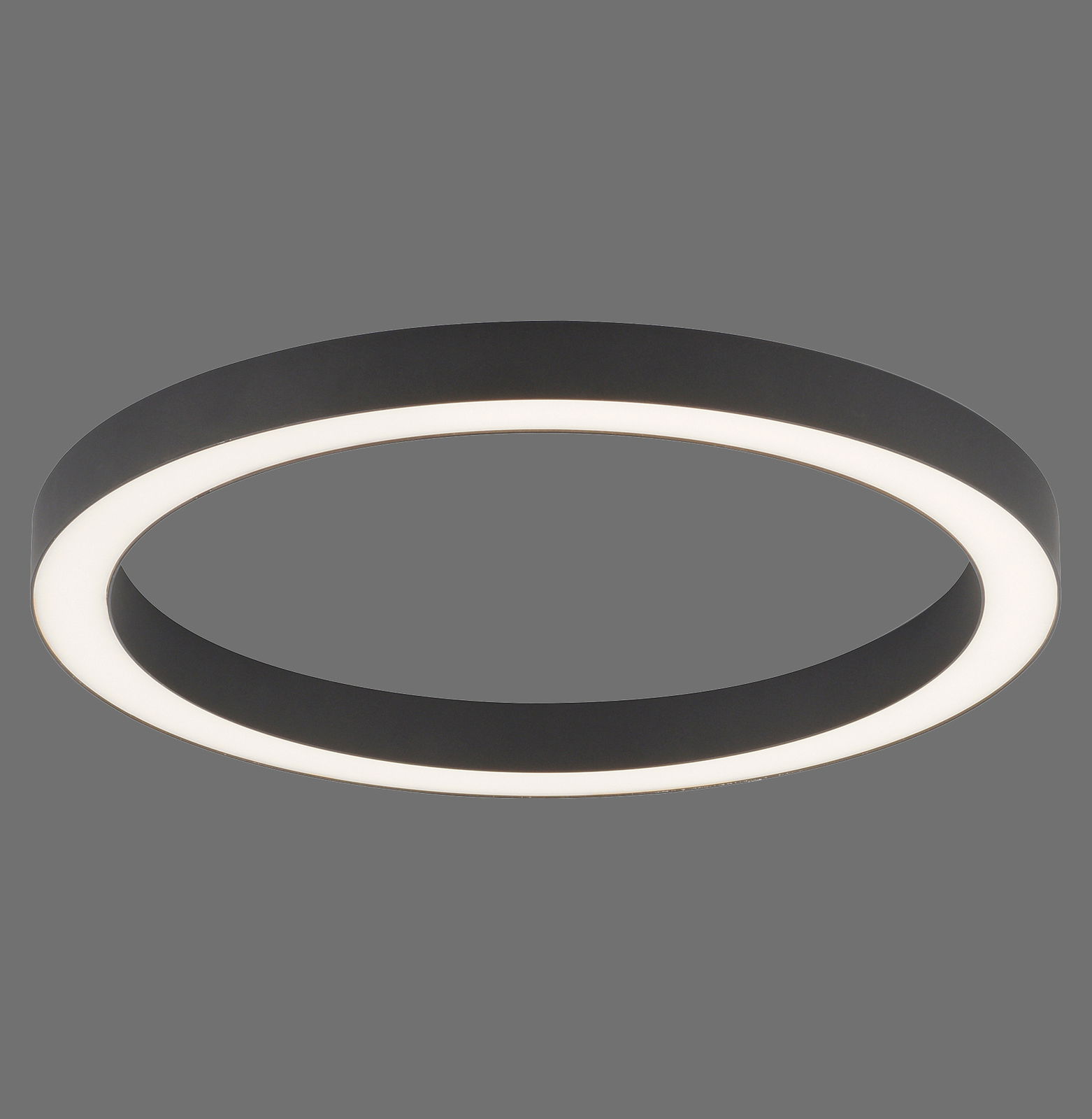 Moderne runde Deckenleuchte PURE-LINES in schwarzem Design, seitliche Perspektive